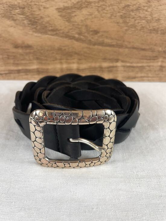 Brighton Accessories - Vintage Brighton Black Woven Leather Belt 34 Silver Western Buckle